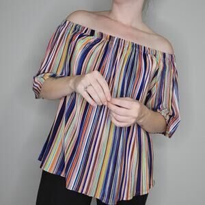 Caramela Rainbow Striped Off the Shoulder Top